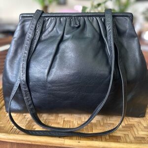 Vintage Black Leather Slouchy Tote Bag 
Minimalist Made in USA - Shirl Miller